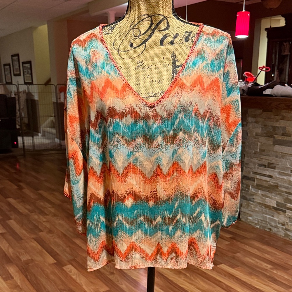 Size medium sheer v neck “beach vibes” top